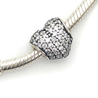 PANDORA Pave Heart S925 ALE Sterling Silver Pave Heart Bead With Clear Zirconia 791052CZ - Retired