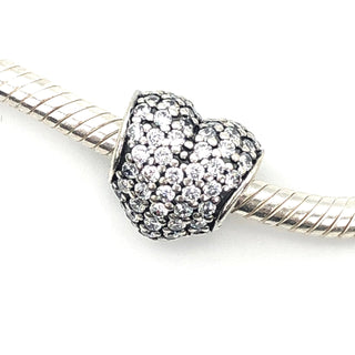 PANDORA Pave Heart S925 ALE Sterling Silver Pave Heart Bead With Clear Zirconia 791052CZ - Retired
