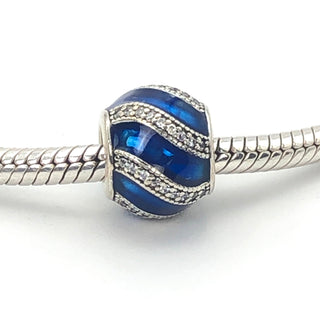 Pandora Adornment Sterling Silver Charm With Blue Enamel And Clear Zirconia
