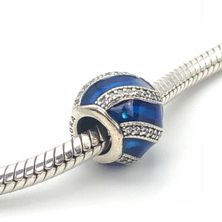 Pandora Adornment Sterling Silver Charm With Blue Enamel And Clear Zirconia
