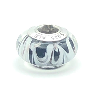 PANDORA Zebra Murano S925 ALE Sterling Silver Charm Black And White Zebra Animal Print Murano Glass Bead 790938 - Retired
