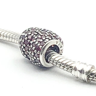 PANDORA Pave Heart S925 ALE Sterling Silver Charm Bead With Red Zirconia 791052CZR - Retired