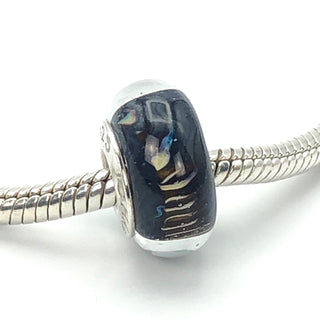 CHAMILIA Brown & Light Blue Sterling Silver Murano Glass Charm Bead