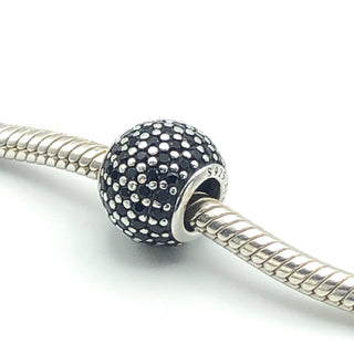 PANDORA Pave Lights S925 ALE Sterling Silver Charm Bead With Black Nano Crystal 791051NCK - Retired