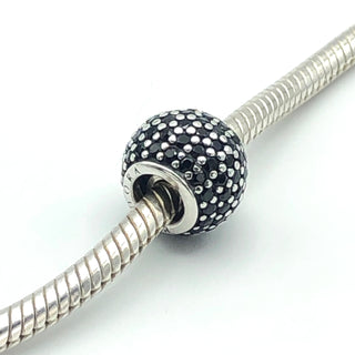 PANDORA Pave Lights S925 ALE Sterling Silver Charm Bead With Black Nano Crystal 791051NCK - Retired