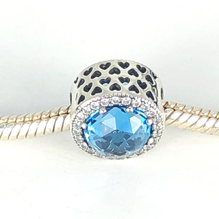 PANDORA Radiant Hearts With Moonlight Blue Crystal 925 ALE Sterling Silver Charm With Clear Cubic Zirconia - 791725NMB