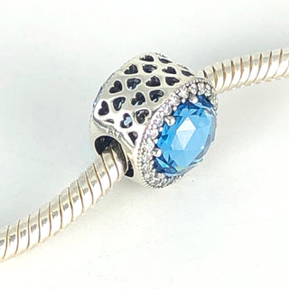PANDORA Radiant Hearts With Moonlight Blue Crystal 925 ALE Sterling Silver Charm With Clear Cubic Zirconia - 791725NMB