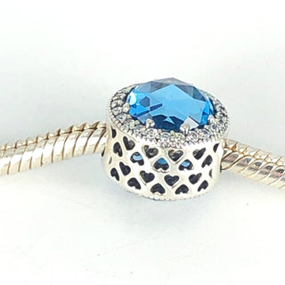 PANDORA Radiant Hearts With Moonlight Blue Crystal 925 ALE Sterling Silver Charm With Clear Cubic Zirconia - 791725NMB