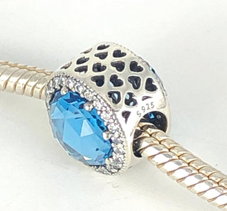 PANDORA Radiant Hearts With Moonlight Blue Crystal 925 ALE Sterling Silver Charm With Clear Cubic Zirconia - 791725NMB