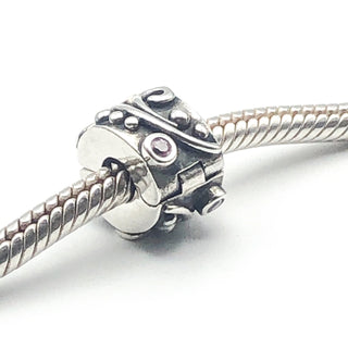 PANDORA Pink Tendril 925 ALE Sterling Silver Clip Charm With Pink Cubic Zirconia 790380PCZ - Retired