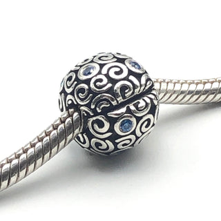 PANDORA Abstract SWIRLS Blue Cubic Zirconia Sterling Silver Clip CHARM Bead 790962CZB - Retired