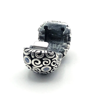 PANDORA Abstract SWIRLS Blue Cubic Zirconia Sterling Silver Clip CHARM Bead 790962CZB - Retired