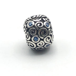 PANDORA Abstract SWIRLS Blue Cubic Zirconia Sterling Silver Clip CHARM Bead 790962CZB - Retired