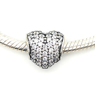 PANDORA Pave Heart S925 ALE Sterling Silver Pave Heart Bead With Clear Zirconia 791052CZ - Retired