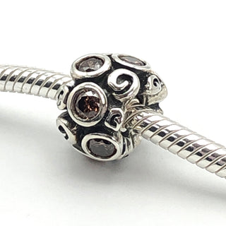 PANDORA Brown Primrose Path Sterling Silver Charm With Brown Zirconia