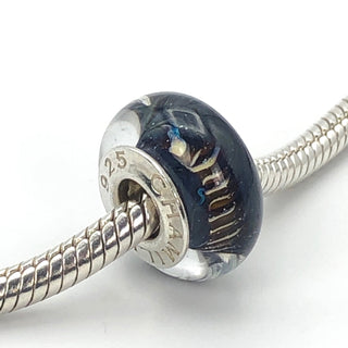 CHAMILIA Brown & Light Blue Sterling Silver Murano Glass Charm Bead