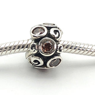 PANDORA Brown Primrose Path Sterling Silver Charm With Brown Zirconia