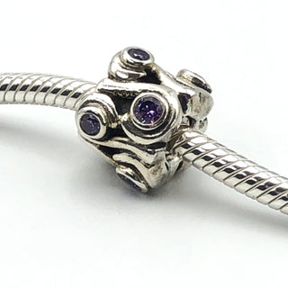PANDORA Ocean Wave Sterling Silver Charm With Amethyst Zirconia