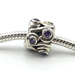 PANDORA Ocean Wave Sterling Silver Charm With Amethyst Zirconia