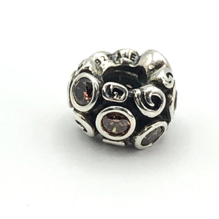PANDORA Brown Primrose Path Sterling Silver Charm With Brown Zirconia