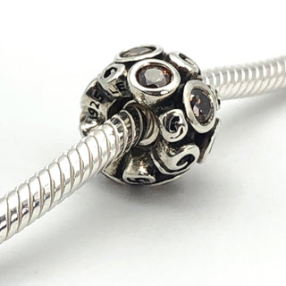 PANDORA Brown Primrose Path Sterling Silver Charm With Brown Zirconia