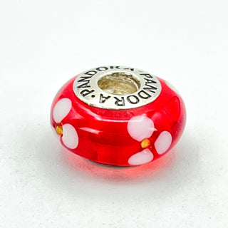 PANDORA Red Flowers Murano Glass Sterling Silver Charm