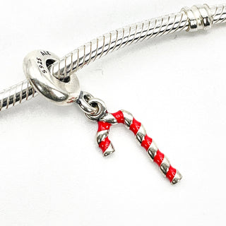 Pandora Candy Cane Sterling Silver Christmas Dangle Charm With Red Enamel