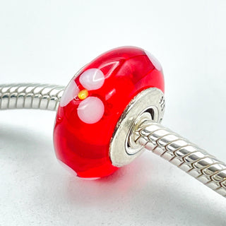 PANDORA Red Flowers Murano Glass Sterling Silver Charm