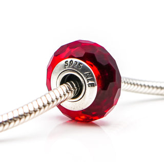 PANDORA Red Fascinating Faceted Murano Glass Sterling Silver Charm Bead