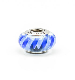 PANDORA Teal-Blue Stripes Murano Glass Sterling Silver Charm 790611 - Retired