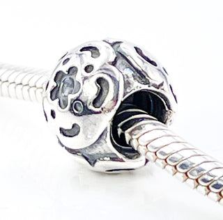 PANDORA Raised Flower Sterling Silver Charm With Salmon Zirconia