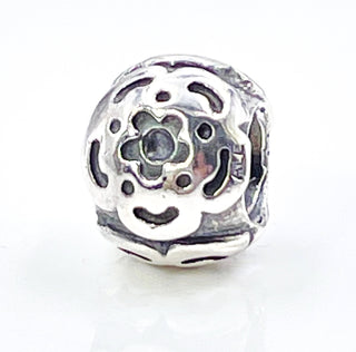 PANDORA Raised Flower Sterling Silver Charm With Salmon Zirconia
