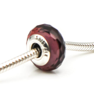 PANDORA Purple Fascinating Faceted Murano Glass Sterling Silver Charm Bead