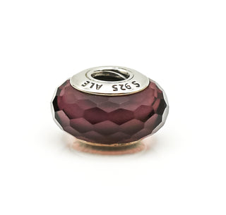 PANDORA Purple Fascinating Faceted Murano Glass Sterling Silver Charm Bead