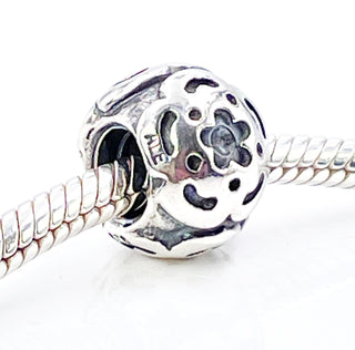 PANDORA Raised Flower Sterling Silver Charm With Salmon Zirconia
