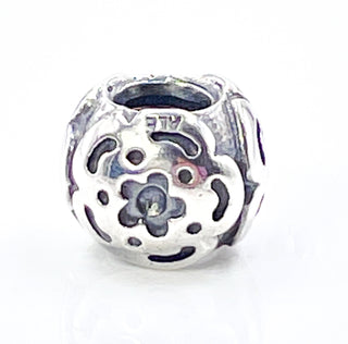 PANDORA Raised Flower Sterling Silver Charm With Salmon Zirconia