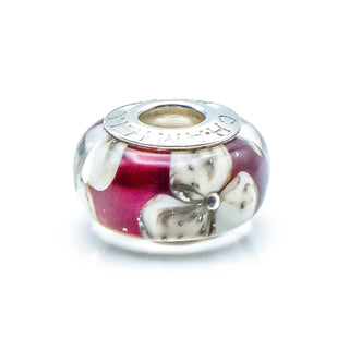 CHAMILIA Red Floral Murano Glass Charm Bead With Sterling Silver Core