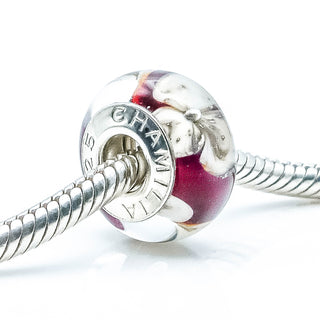 CHAMILIA Red Floral Murano Glass Charm Bead With Sterling Silver Core