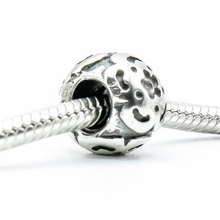 PANDORA Raised Flower Sterling Silver Charm With Salmon Zirconia