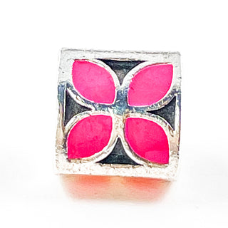 PANDORA Pink Enamel Flower Sterling Silver Charm
