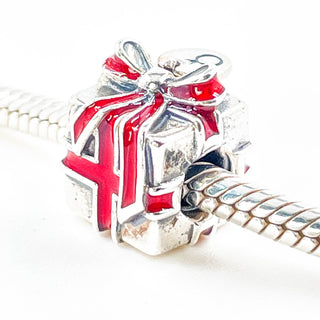 PANDORA Sterling Silver Gift With Red Bow 2012 Black Friday Special With Red Enamel - RARE