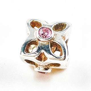 PANDORA Four Petal Flower Pink CZ Sterling Silver Charm With Pink Zirconia