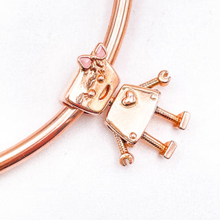 PANDORA Rose™ Bella Bot Rose Gold Plated Robot Girl Pandora Friends Charm With Pink Enamel