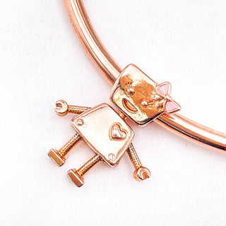 PANDORA Rose™ Bella Bot Rose Gold Plated Robot Girl Pandora Friends Charm With Pink Enamel