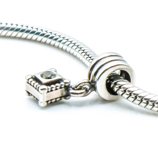 PANDORA Hanging Rhombus Shape Sterling Silver Dangle Charm With Green Zirconia