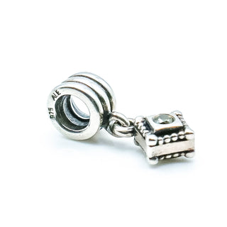 PANDORA Hanging Rhombus Shape Sterling Silver Dangle Charm With Green Zirconia