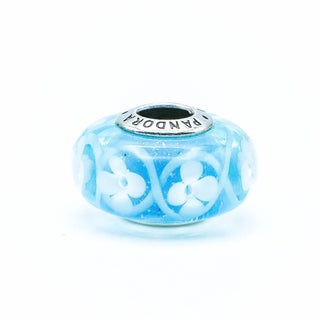 PANDORA Blue Bloom Murano Glass Charm With Sterling Silver Core
