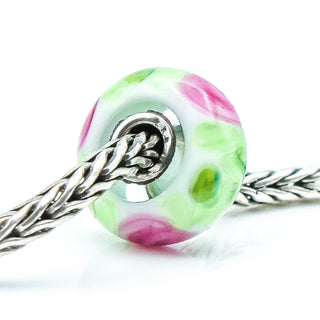 TROLLBEADS Aquarelle Rose Glass Bead Sterling Silver Charm by designer Lise Aagaard