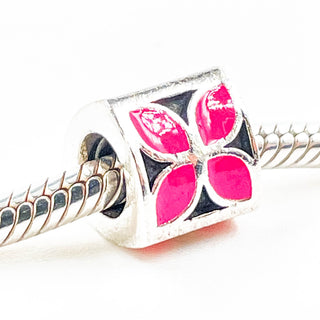 PANDORA Pink Enamel Flower Sterling Silver Charm