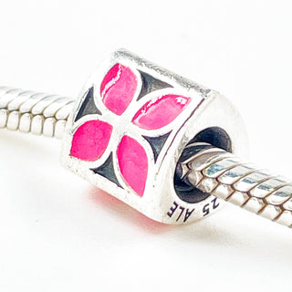 PANDORA Pink Enamel Flower Sterling Silver Charm